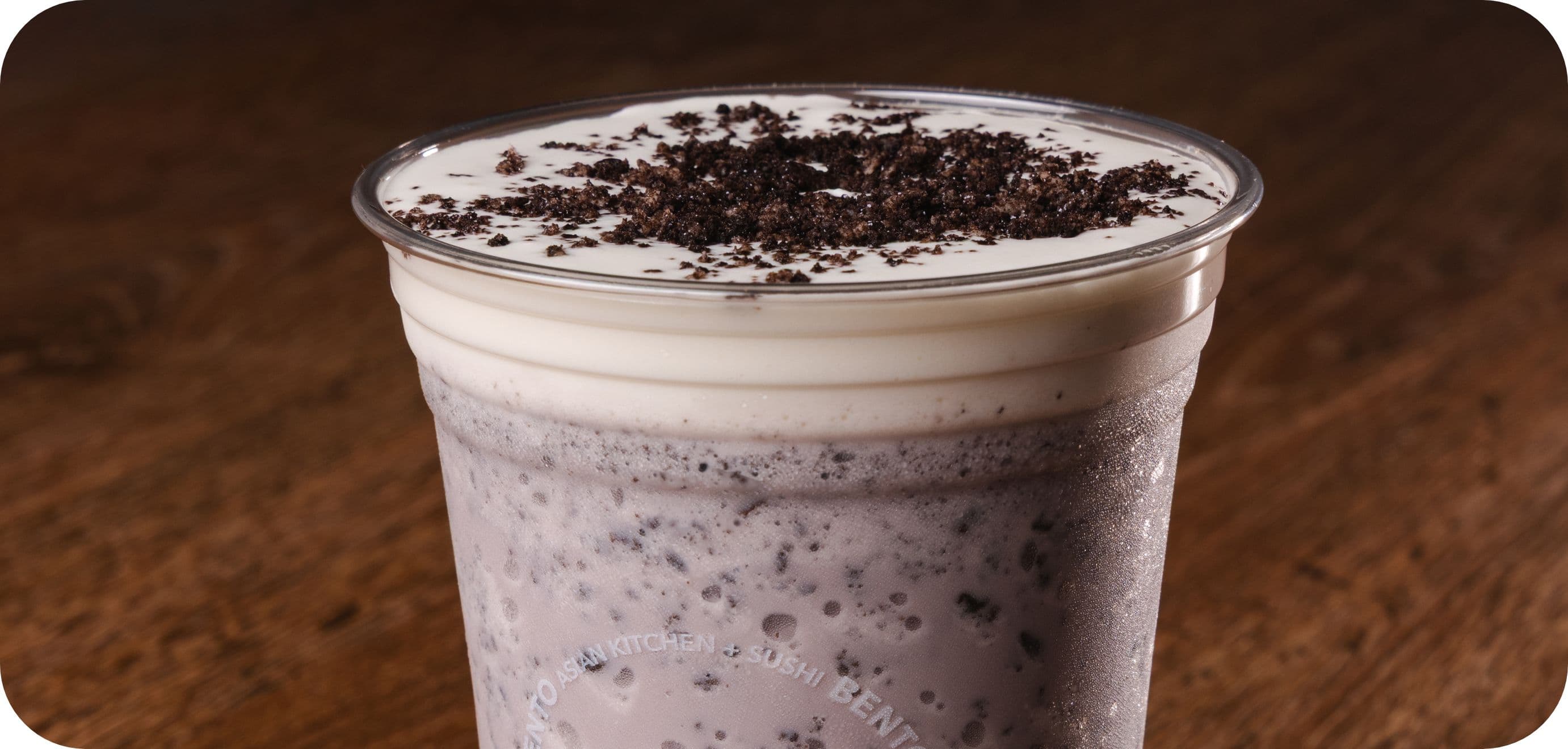 Frozen taro cookie crumble drink in a BENTO cup